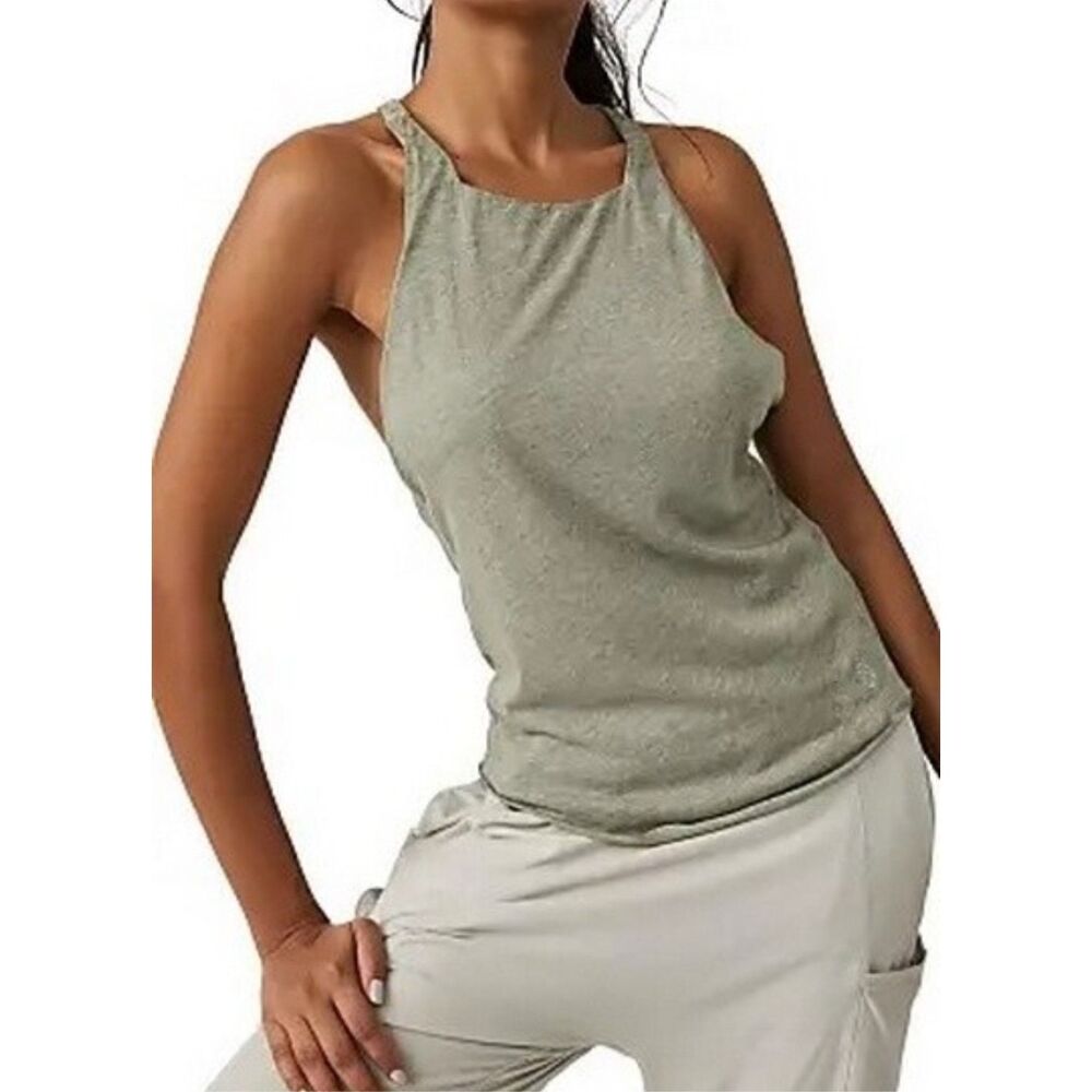 Free People FP Movement Exhale Tank Olive Green Racerback Top Lg NEW